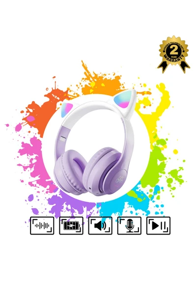 Çocuk Bluetooth Kulaklık Kedi Kulaklık Pro 5.0 Akıllı Rgb Led Detaylı Bluetooth Kablosuz - Resim 2