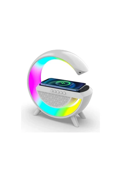Kablosuz Şarj Standlı Bluetooth Hoparlör Başucu Gece Lambası Animasyonlu RGB IŞIK - Resim 2
