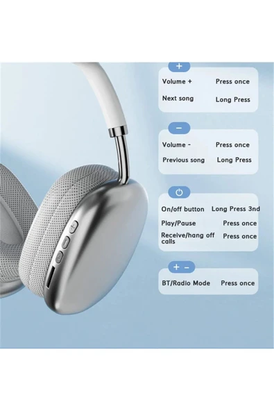 P9 Kulak Üstü Bluetooth Kulaklık Bluetooth V5.0 P9 Kablosuz Kulaklık P9 Kulaklık - Resim 6