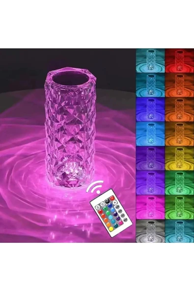 3D Elmas Kristal Şarjlı Dokunmatik Kumandalı Led Masa Lambası