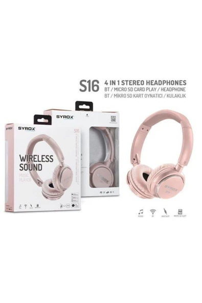 Kulaküstü Kablosuz Bluetooth Kulaklık Hafıza Kartı Girişli (4 İN 1) Pembe - Resim 3