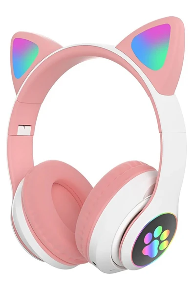 Bluetooth Kablosuz Renkli LED Işıklı Kedili Katlanabilir Sd Kartlı Çocuk Kafa ve Kulak Üstü Kulaklık - Resim 2