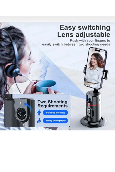 P02 Profesyonel 360 Derece Gimbal Öz Çekim Telefon Sabitleyici Video Çekimi Siyah - 4