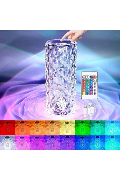 Dokunmatik LED Işıklı Kristal Gece Lambası - Kumandalı ve Renk Değiştiren - 3