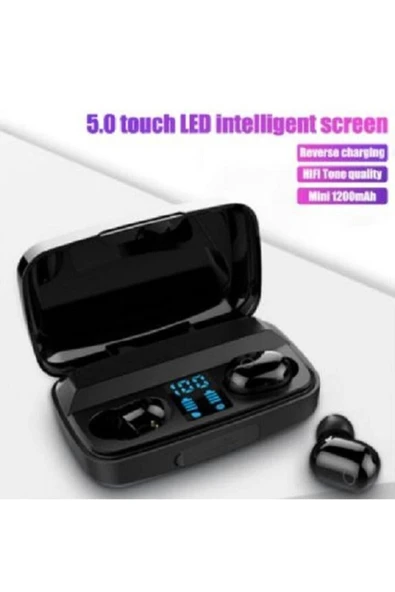 Bluetooth Spor Kulaklık, Led Göstergeli, 1800 Mah Powerbank, Su Geçirmez Tws A10s - Siyah - Resim 2