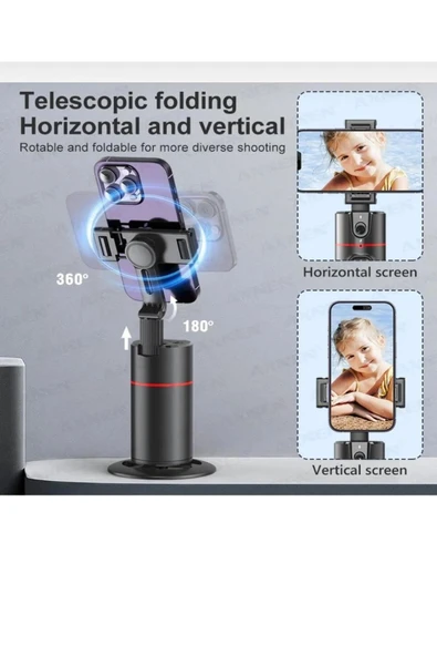 P02 Profesyonel 360 Derece Gimbal Öz Çekim Telefon Sabitleyici Video Çekimi Siyah - 5