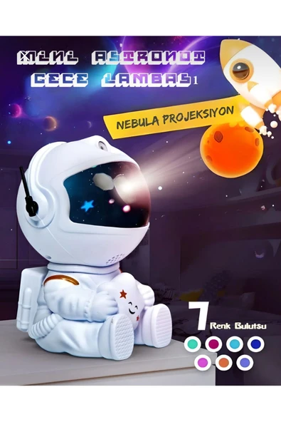 Gökyüzü Projeksiyon Gece Lambası Çocuk Odası Kumandalı Astronot Projektör Uzay Gece Aydınlatması - 7