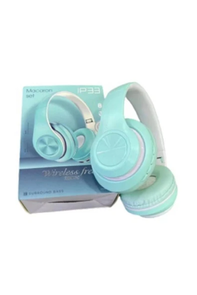 Unisex Mavi Macaron Set Bluetooth Kablosuz Stereo Kulaklık - 2