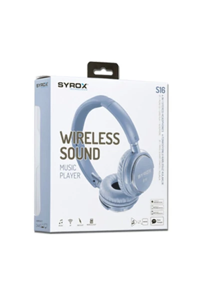 Bluetooth Kulaklık Aux / Microsd Card S16 - Siyah - L O U P U S - Syrox S16 - Mavi Renk - Resim 2