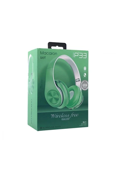 P33 Macaron Set Bluetooth 5.0 Kulak Üstü Kulaklık - Yeşil - 1