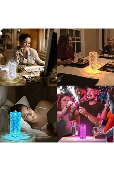 3D Elmas Kristal Şarjlı Dokunmatik Kumandalı Led Masa Lambası - 5