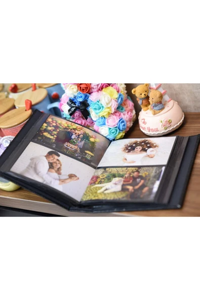 200lü 10x15cm Fotoğraf Albümü Kırmızı - Deri Kaplı Foto Pencereli - Aile Resimleri Için Album - Resim 2