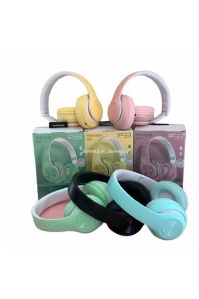 Pembe Macaron Set Bluetooth Kablosuz Stereo Kulaklık - Resim 5