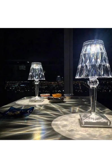 Projeksiyon Masa Lambası Kristal Elmas Led Dokunmatik Sensör Usb Şarj Masa Lambası Bar Restoran - 2