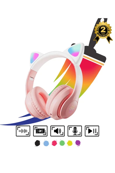 Çocuk Bluetooth Kulaklık Kedi Kulaklık Pro 5.0 Akıllı Rgb Led Detaylı Bluetooth Kablosuz - 3