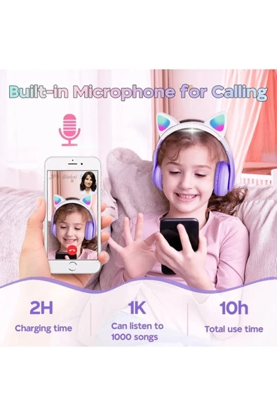 Çocuk Bluetooth Kulaklık Kedi Kulaklık Pro 5.0 Akıllı Rgb Led Detaylı Bluetooth Kablosuz - Resim 5
