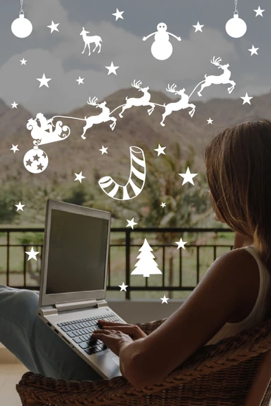 İndispensableyl Yılbaşı Happy New Year Çıkartma Süsü ÖZEL Yıl Süsü Parti Cam Süsü Noel Ağacı Kar Tanesi ürün görseli