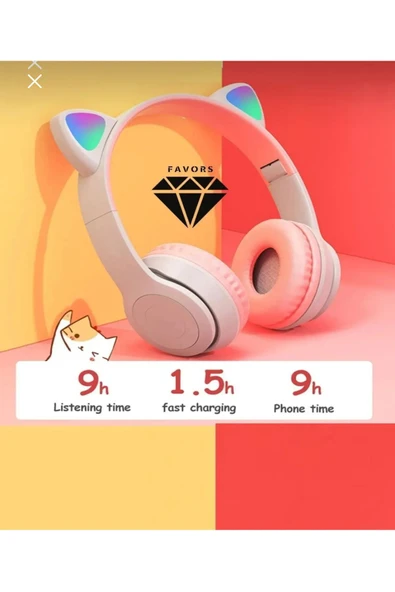 Gri Renk A Kalite Vilya Kedi Kulağı Detaylı Uyumlu Bluetooth Kablosuz Kulaklık Çocuk Oyuncu Beyaz - Resim 2