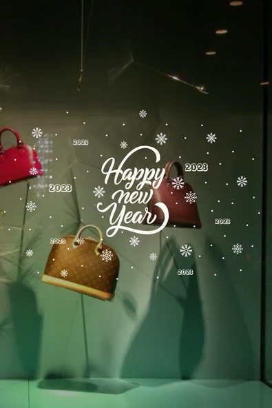 İndispensableyl Yılbaşı Happy New Year  Çıkartma Süsü ÖZEL Yıl Süsü Parti Cam Süsü Noel Ağacı Kar Tanesi - Resim 2