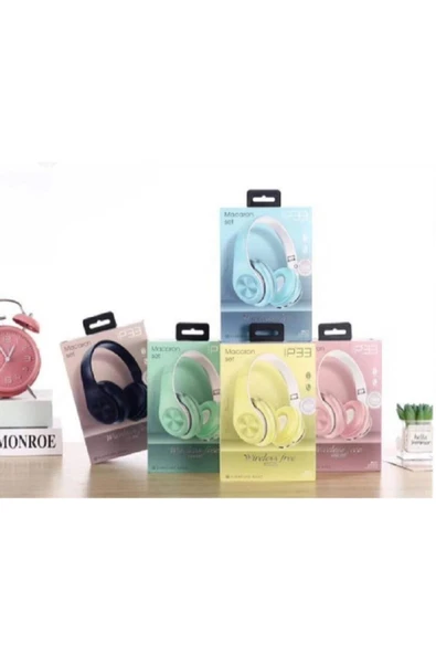 Pembe Macaron Set Bluetooth Kablosuz Stereo Kulaklık - Resim 4