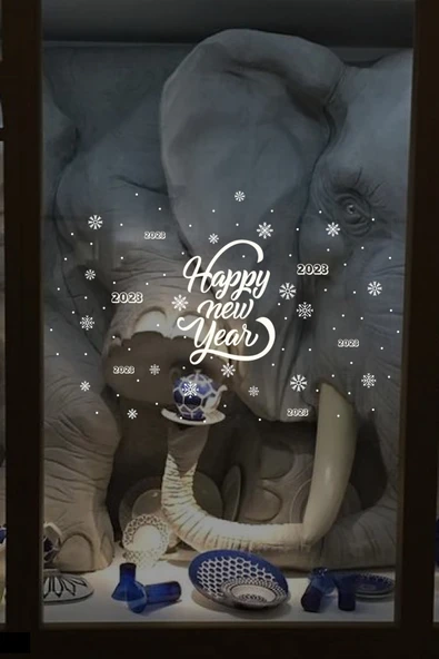 İndispensableyl Yılbaşı Happy New Year  Çıkartma Süsü ÖZEL Yıl Süsü Parti Cam Süsü Noel Ağacı Kar Tanesi ürün görseli