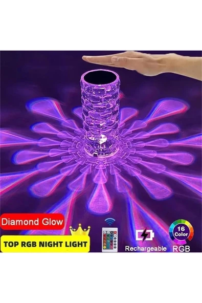 3D Elmas Kristal Şarjlı Dokunmatik Kumandalı Led Masa Lambası - 3