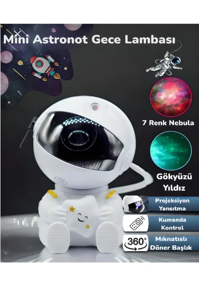 Gökyüzü Projeksiyon Gece Lambası Çocuk Odası Kumandalı Astronot Projektör Uzay Gece Aydınlatması - 2