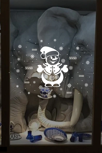 İndispensableyl Yılbaşı Happy New Year ÖZEL sticker Çıkartma Süsü Kardan Adam Cam Süsü Noel Ağacı Kar Tanesi - Resim 2