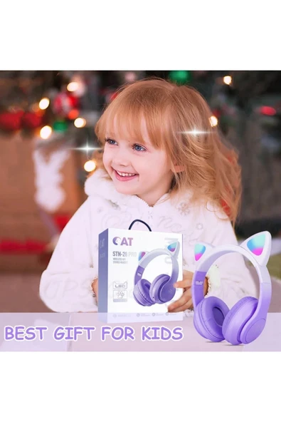 gri ürün Çocuk Bluetooth Kulaklık Kedi Kulaklık Pro 5.0 Akıllı Rgb Led Detaylı Bluetooth Kablosuz - Resim 8