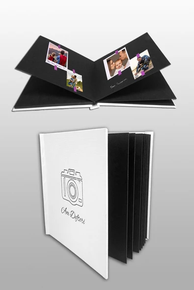 Anı Defteri Fotoğraf Albümü - 17x17 Cm - Beyaz Anı Albüm İçi Siyah - Kalem Ve Stiker Hediye - Resim 2
