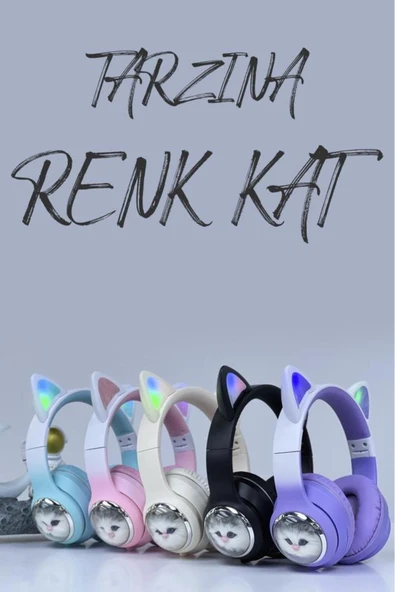 Hd11 Mavi Sevimli Kedi Karükatür Kulak Led Işıklı 5.3 Bluetooth Kulak Üstü Kulaklık - Resim 5