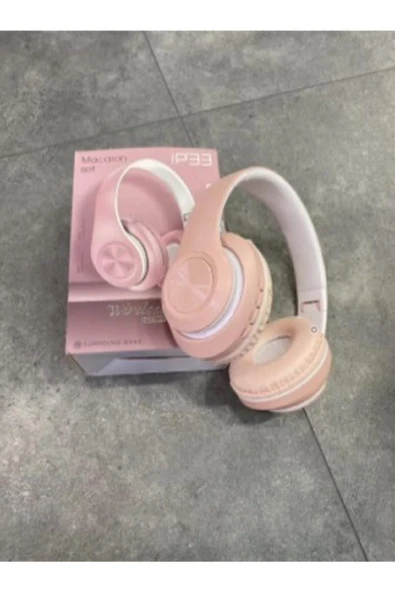 Pembe Macaron Set Bluetooth Kablosuz Stereo Kulaklık - Resim 3