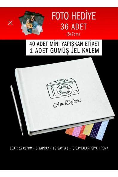 Fotoğraflı Anı Albümü Kare Anı Hatıra defteri 36 Adet 5x7 Fotoğraflı Hikaye Hatıra Albümü - 1
