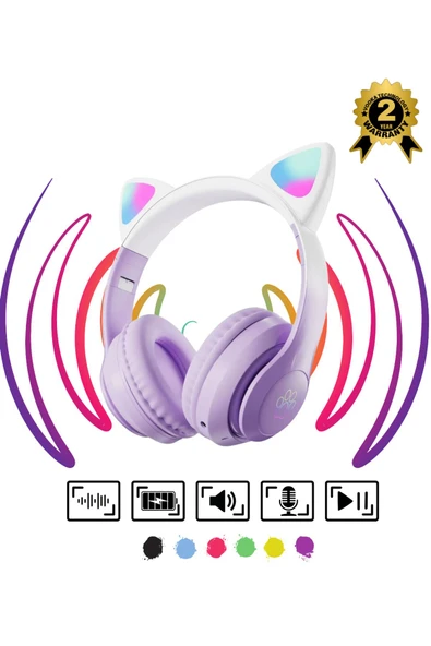 Çocuk Bluetooth Kulaklık Kedi Kulaklık Pro 5.0 Akıllı Rgb Led Detaylı Bluetooth Kablosuz ürün görseli 1