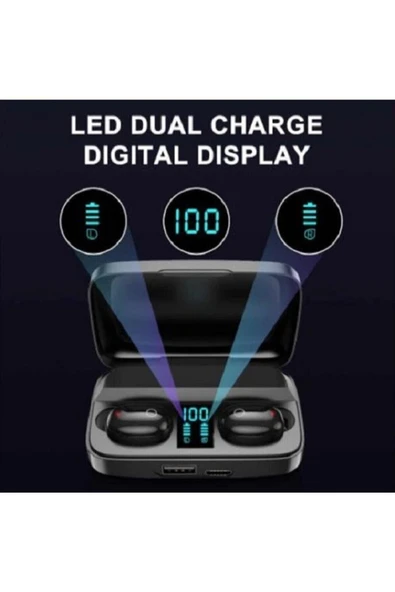 Bluetooth Spor Kulaklık, Led Göstergeli, 1800 Mah Powerbank, Su Geçirmez Tws A10s - Siyah - Resim 3