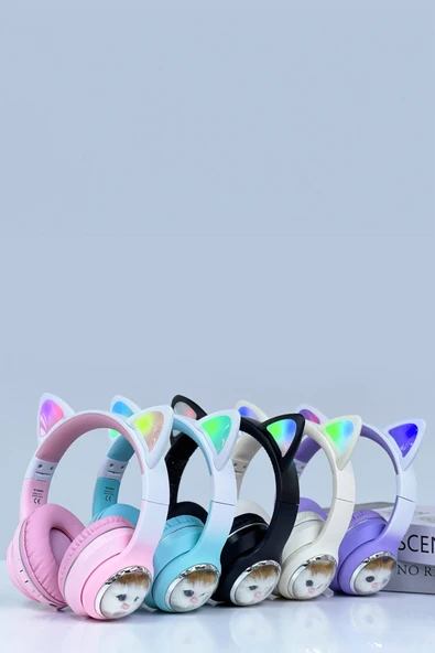 HD11 Beyaz Sevimli Kedi Karükatür Kulak Led Işıklı 5.3 Bluetooth Kulak Üstü Kulaklık - 6