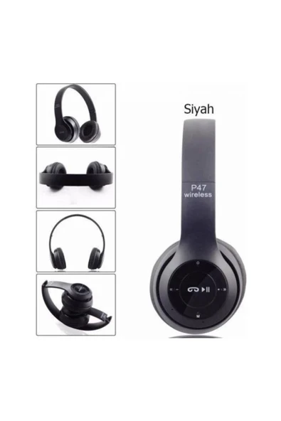 Kulak Üstü Kablosuz Bluetooth Aux ve Hafıza Kartı Girişli Kulaklık - Resim 2