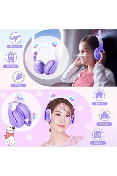 Çocuk Bluetooth Kulaklık Kedi Kulaklık Pro 5.0 Akıllı Rgb Led Detaylı Bluetooth Kablosuz - Resim 6