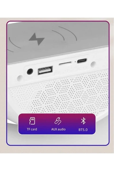 Kablosuz Şarj İstasyonu Bluetooth Hoparlörlü Ve Radyolu RGB Led Işıklı Masa Ve Gece Lambası  BT-2301 - 5
