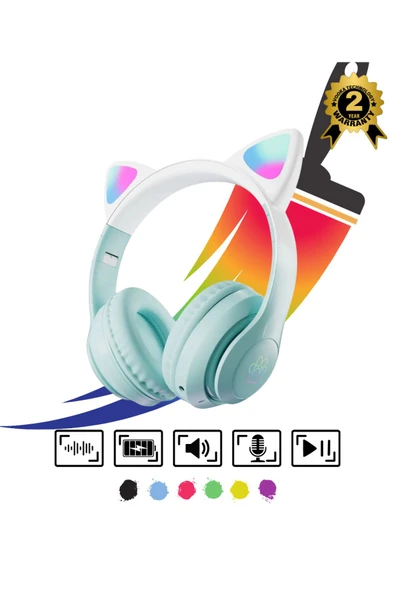 gri ürün Çocuk Bluetooth Kulaklık Kedi Kulaklık Pro 5.0 Akıllı Rgb Led Detaylı Bluetooth Kablosuz - Resim 3