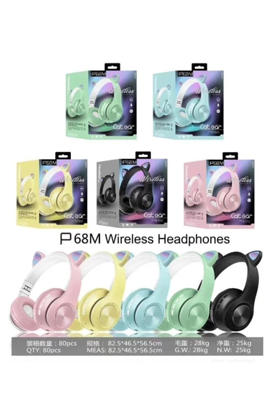 Mor Budi Kablosuz Bluetooth Kedi Kulaklık Stereo Yüksek Ses Akıllı Renkli Led P68m - Resim 2