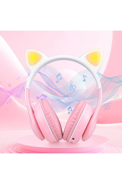 STN-28 Pro Kedi Kulaklı Tasarımlı RGB Işıklı Bluetooth Kulaklık-Pembe - Resim 3