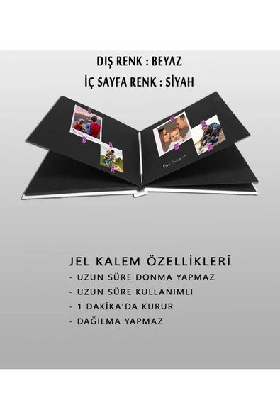 Beyaz Anı Defteri Albüm Kendin Tasarla Kalem Stiker 10 Adet 6x9 Foto Hediye - 7