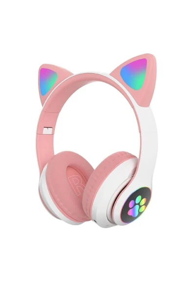 Kedi Kulak Led Işıklı Kablosuz Bluetooth Mikronlu Hafıza Kartı Girişli Kulaklık
