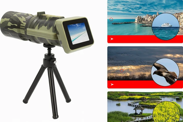Monoküler Teleskop 1080P HD Uzun Pil Ömrü 16X Katlanabilir Tripod Seyahat Için Ekranlı Müzik Oyun - 3