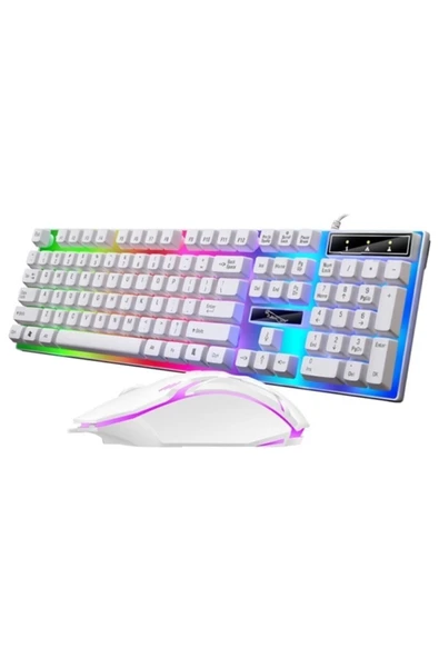 Ally G21b Usb Led Işıklı Oyuncu Klavye Ve Mouse Set Beyaz - 3