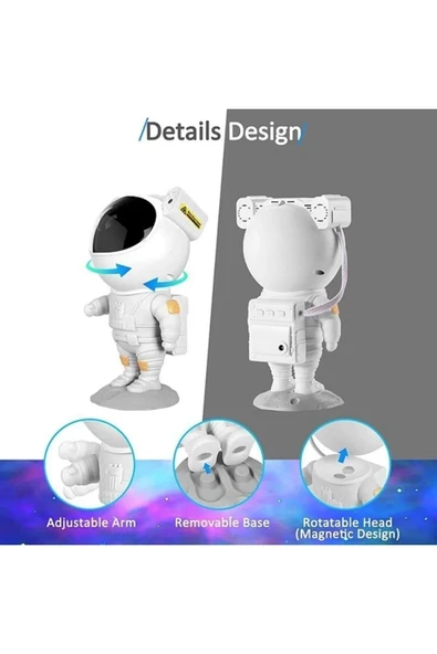 Yıldız Projektör Astronot Işıklı Galaksi Samanyolu Projeksiyon Gece Lambası Astronot Işık - 2