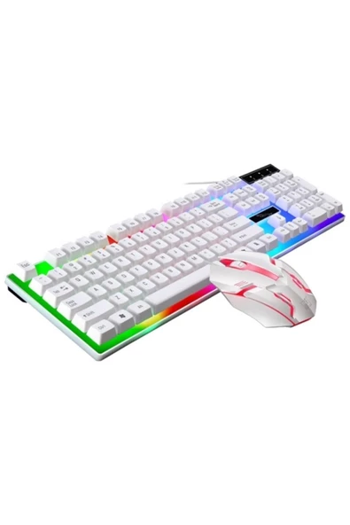 Ally G21b Usb Led Işıklı Oyuncu Klavye Ve Mouse Set Beyaz
