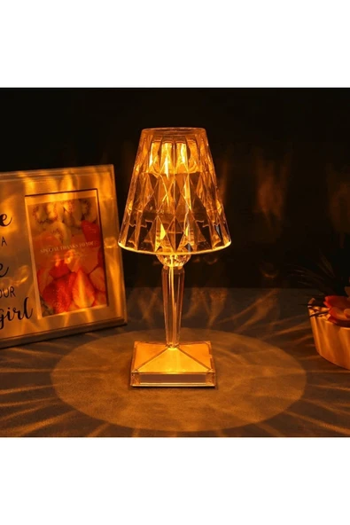 CRYSTAL TABLE LAMP ŞARJLI RGB LED IŞIKLI ABAJUR GECE LAMBASI UZAKTAN KUMANDALI DOKUNMATİK TUŞLU - 7