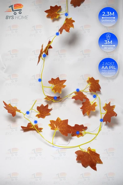 Dekoratif Sonbahar Yapraklı 230 Cm Yapay Sarmaşık Ve 300 Cm Peri Led Pembe Renk - Resim 7